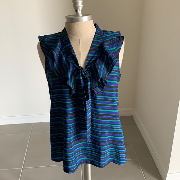 LOFT Tops - ANN TAYLOR LOFT STRIPED RUFFLE BLOUSE GU SZ S